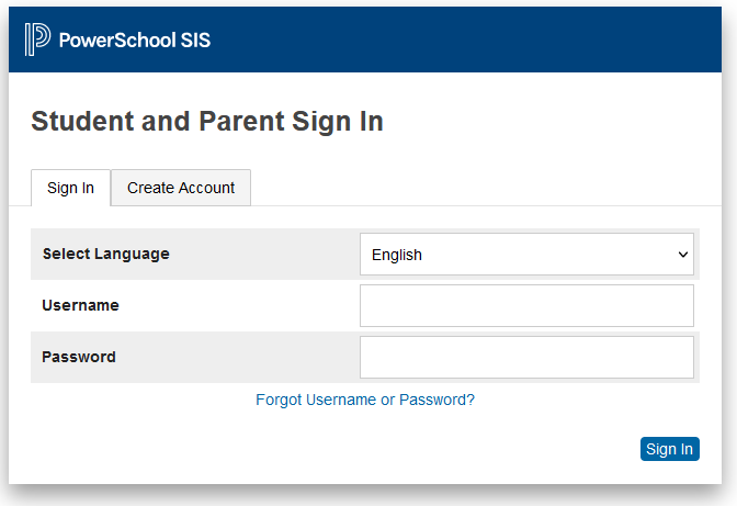 Powerschool Login screen